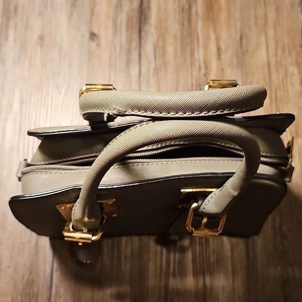 Tignanello Elegant Grey And Gold Faux Leather Handbag - Picture 2 of 5